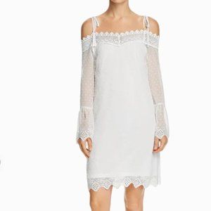 AQUA NWT S SMALL EMBROIDERED COLD SHOULDER BELL SLEEVE LACE MINI DRESS